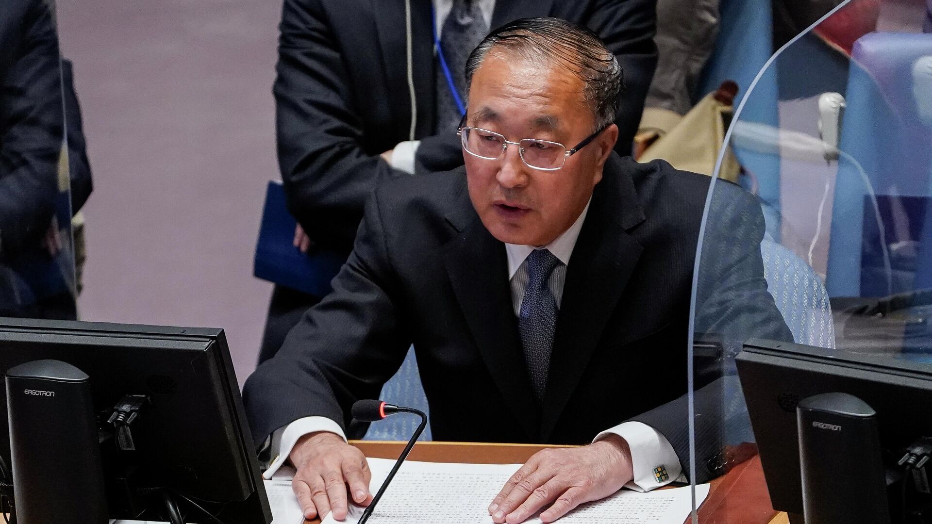 Zhang Jun, Permanent Representative of China to the United Nations, speaks during a meeting of the United Nations Security Council, Tuesday, April 19, 2022, at United Nations headquarters. - Sputnik International, 1920, 24.08.2023