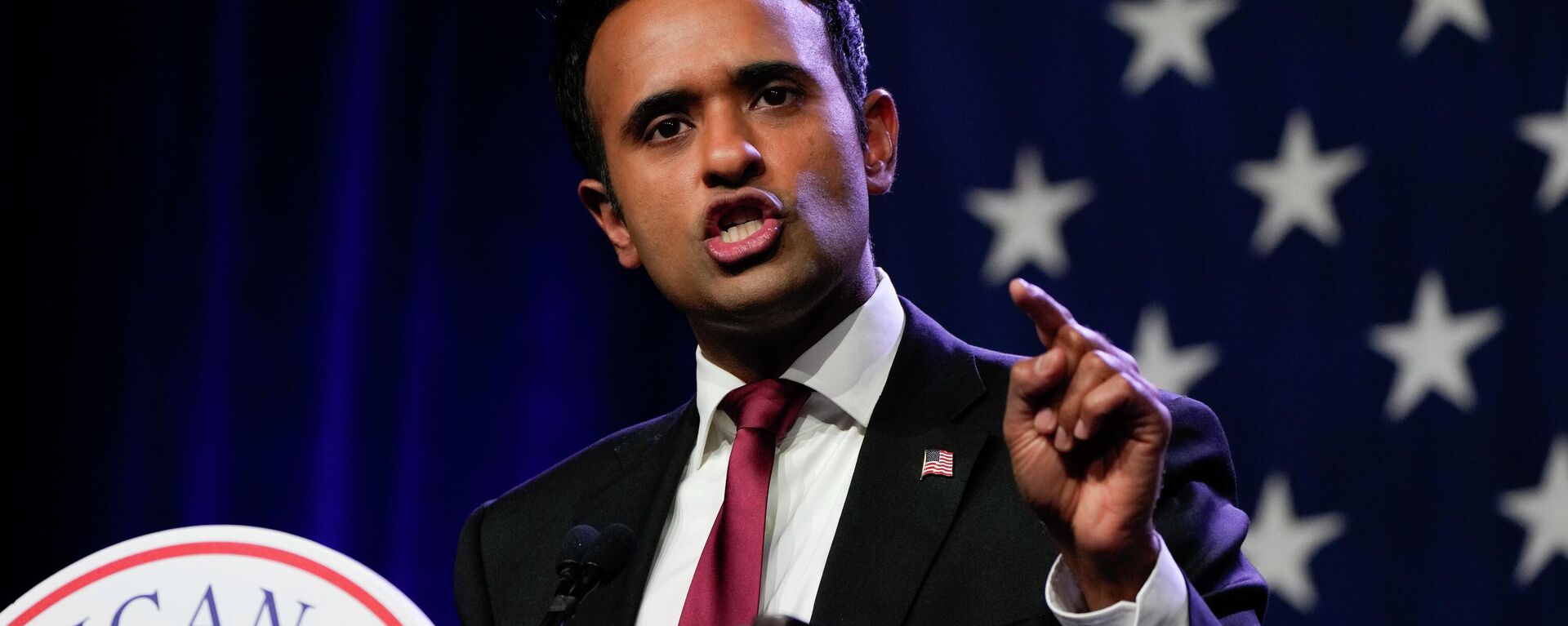 Republican presidential candidate businessman Vivek Ramaswamy speaks at the Republican Party of Iowa's 2023 Lincoln Dinner in Des Moines, Iowa, Friday, July 28, 2023.  - Sputnik International, 1920, 18.08.2023