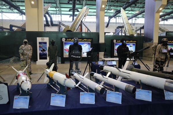 Pictured here is an exhibition of Iran&#x27;s defense industry achievements, on August 23, 2023, in Tehran. Iran unveiled  its latest domestically built drone, on August 22, that can fly at a higher altitude and for a longer duration with enhanced weapons capabilities, state media reported. - Sputnik International